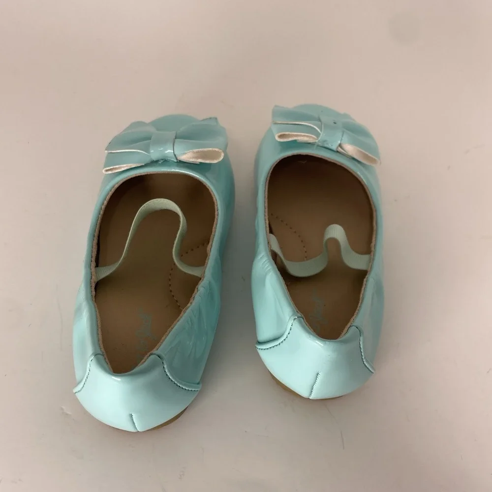 Cat and Jack Carrie Patent Leather Turquoise Flats Bow Toddler‎ Size 6